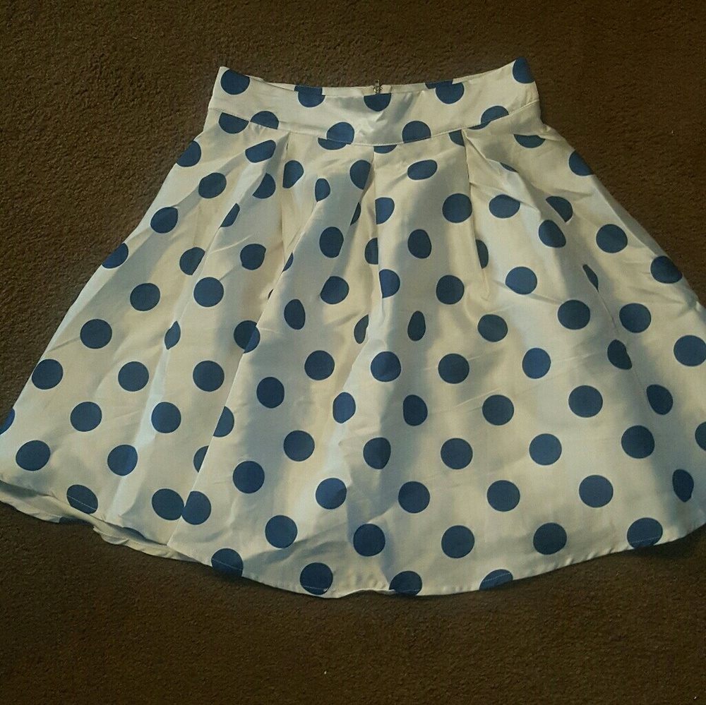 Blue polka dot satin skirt. Never worn.
